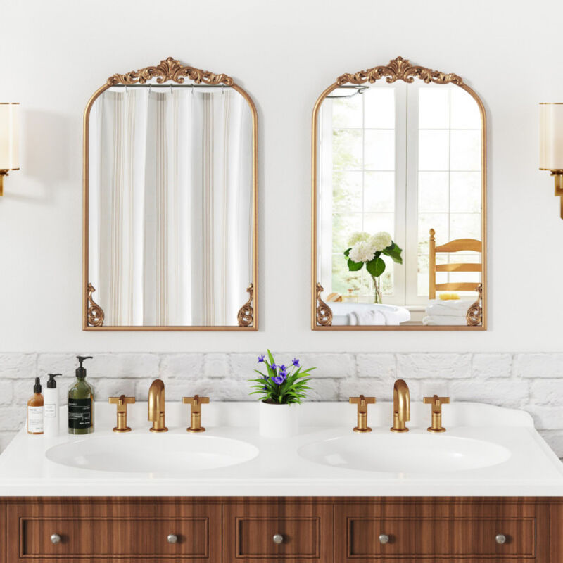 Arched Mirror for Wall Gold Traditional Vintage Ornate Baroque Mirror with Metal Frame image number 1