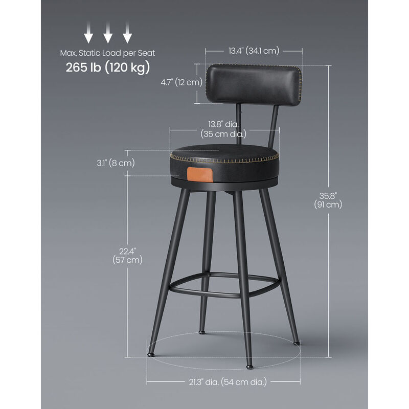 Comfortable Bar Stools Set of 2 for Dining Room or Counter Seating