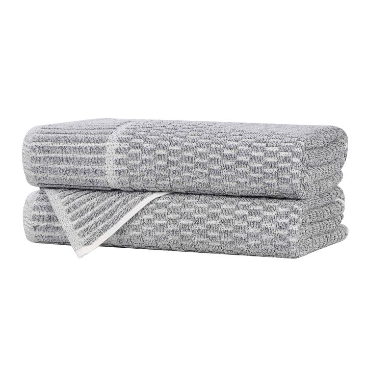 2-Piece Cotton Blend Bath Towel Set with Checkered Texture, Quick Dry