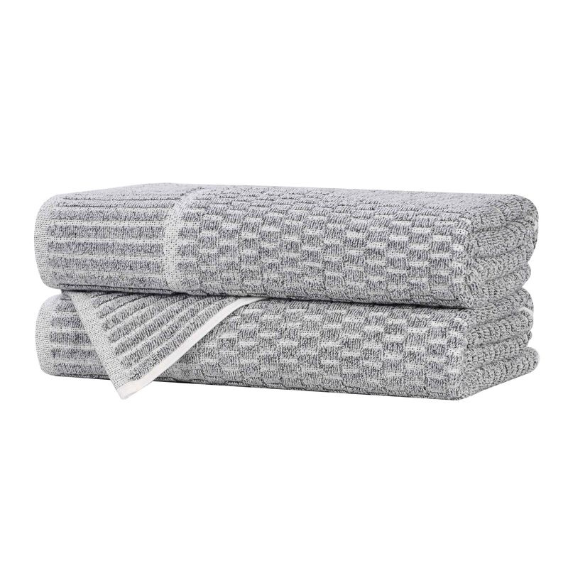 2-Piece Cotton Blend Bath Towel Set with Checkered Texture, Quick Dry image number 0