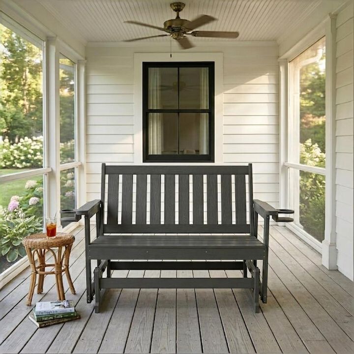 Poly Lumber Patio Glider Bench, Durable HIPS Material, Weather-Resistant Swing Bench for Outdoor Porch Garden