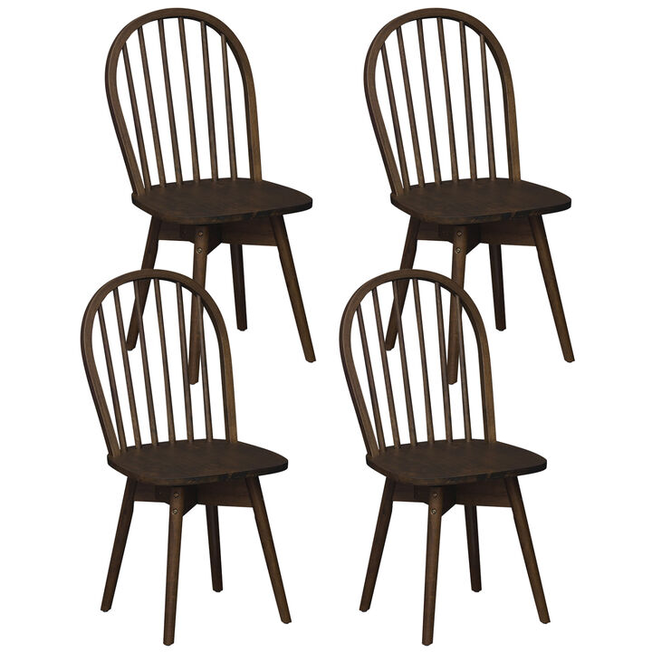 Set of 4 Swivel Windsor Dining Chairs with Solid Rubberwood Frames