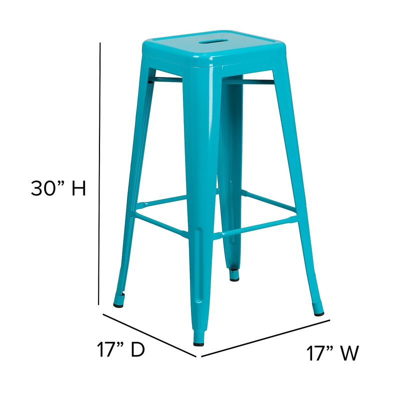 Flash Furniture Commercial Grade 30" High Backless Crystal Teal-Blue Indoor-Outdoor Barstool image number 4