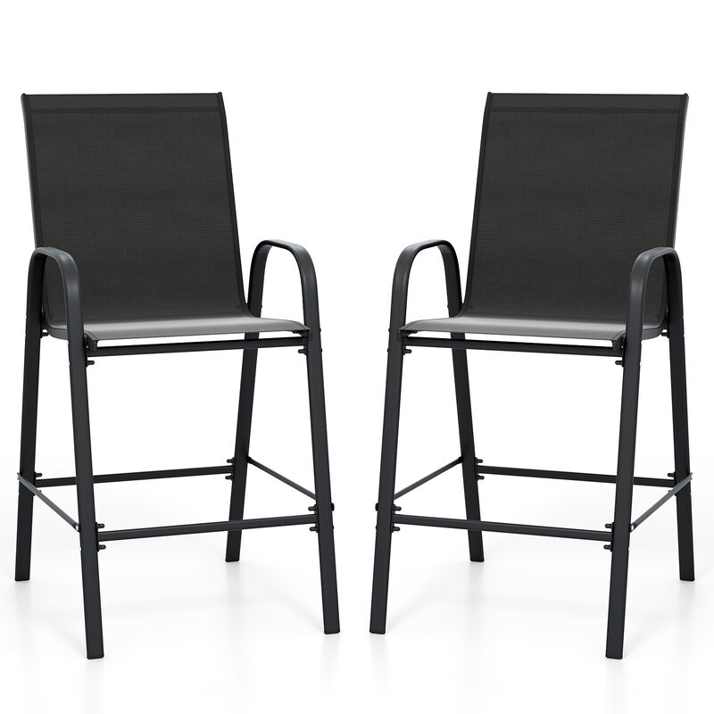 Set of 2 Patio Bar Height Stools with Fabric Seat and Armrests image number 0