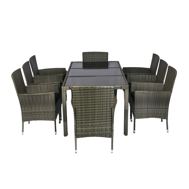 Whisen 9-Piece Wicker Patio Dining Set with Glass Top