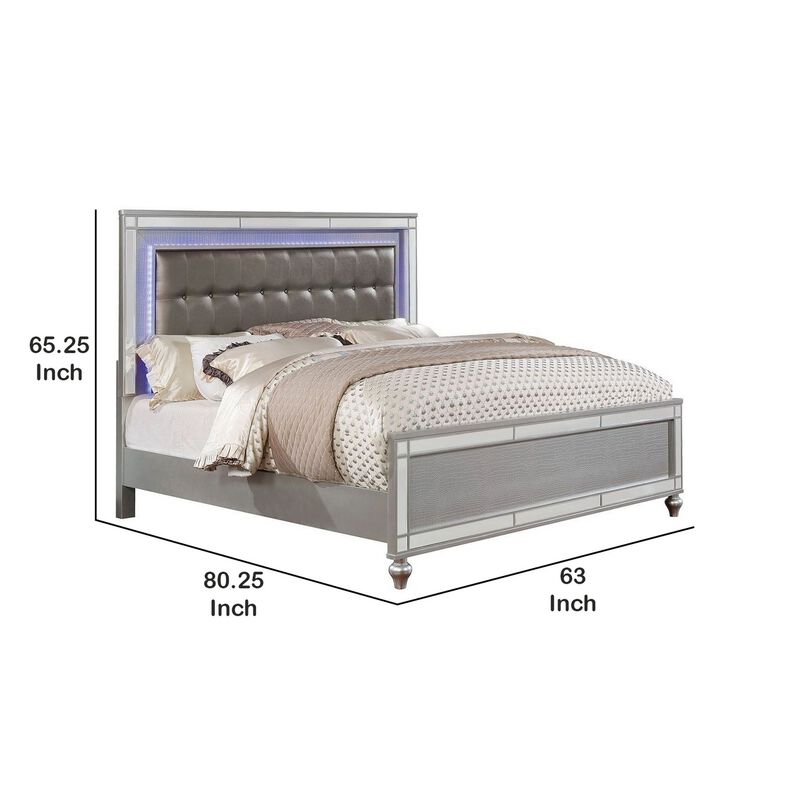 Contemporary Wooden Queen Size Bed with Ornate Bun Feet, Silver