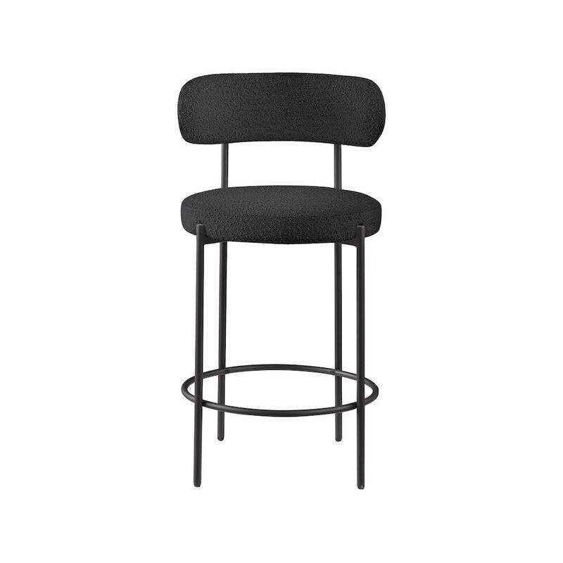 Meridian Furniture Beacon Black Boucle Fabric Stool, Set of 2