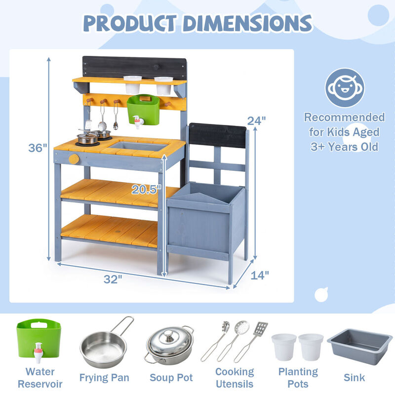 Outdoor Mud Kitchen for Kids with Running Water and Plant Pots image number 2