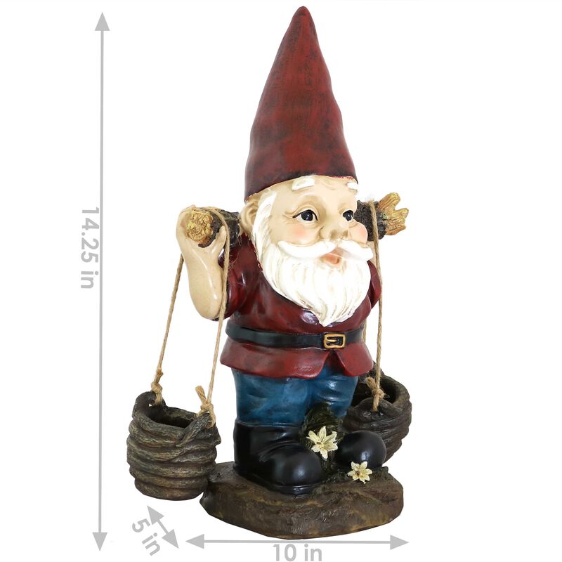 Sunnydaze Peter with a Pair of Pails Outdoor Garden Gnome - 14.25 in