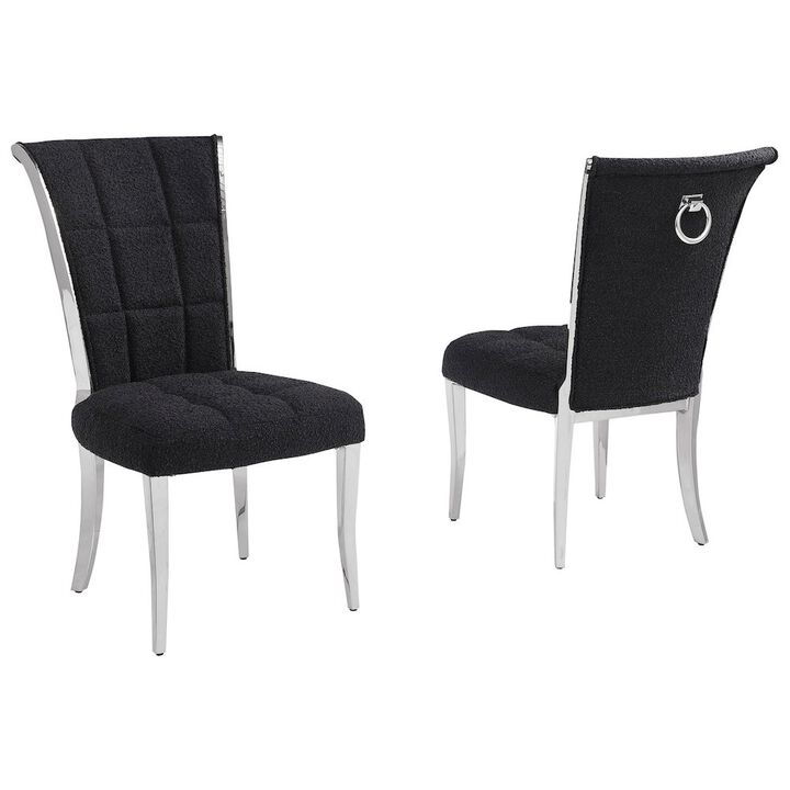 Best Quality Furniture Black Boucle Side Chairs With Silver Base (Set Of 2)