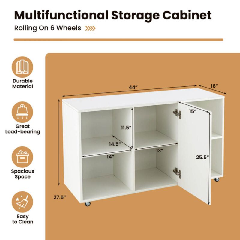 Hivvago Wood Storage Cabinet with Wheels and 6 Compartments