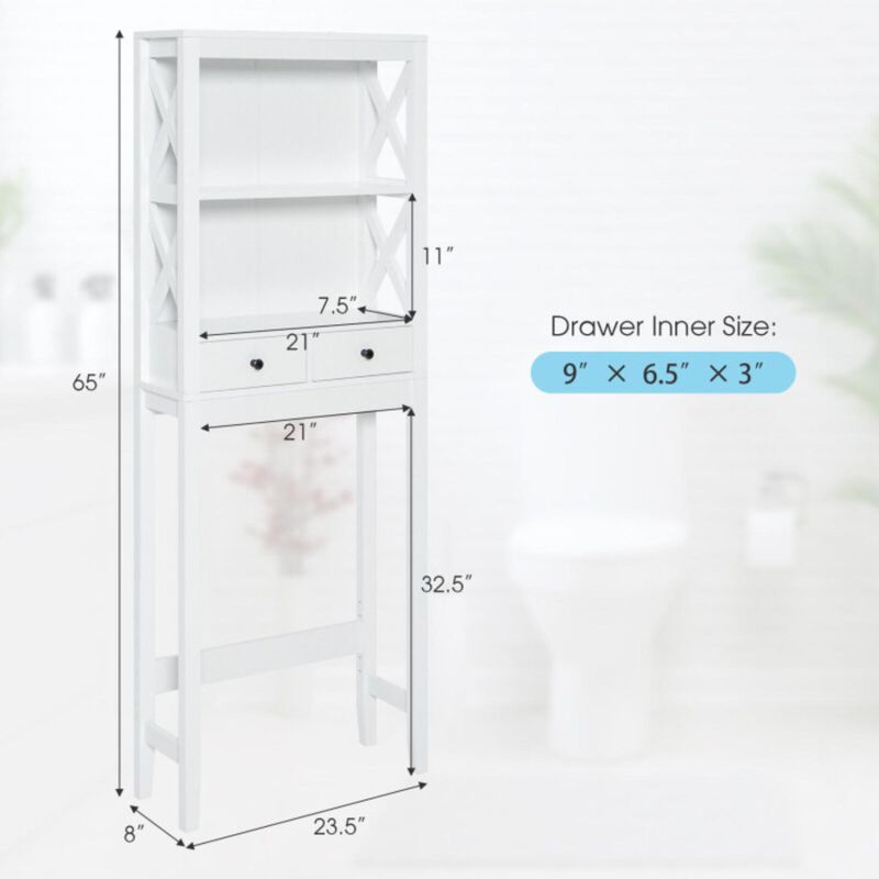 Hivvago Over the Toilet Storage Rack Tall with Drawers Shelves and Adjustable Bottom Bar