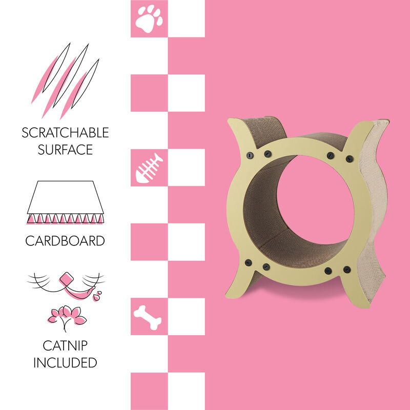 Nyan 16.5" Modern Cardboard Tunnel Cat Scratcher with Catnip, Almond