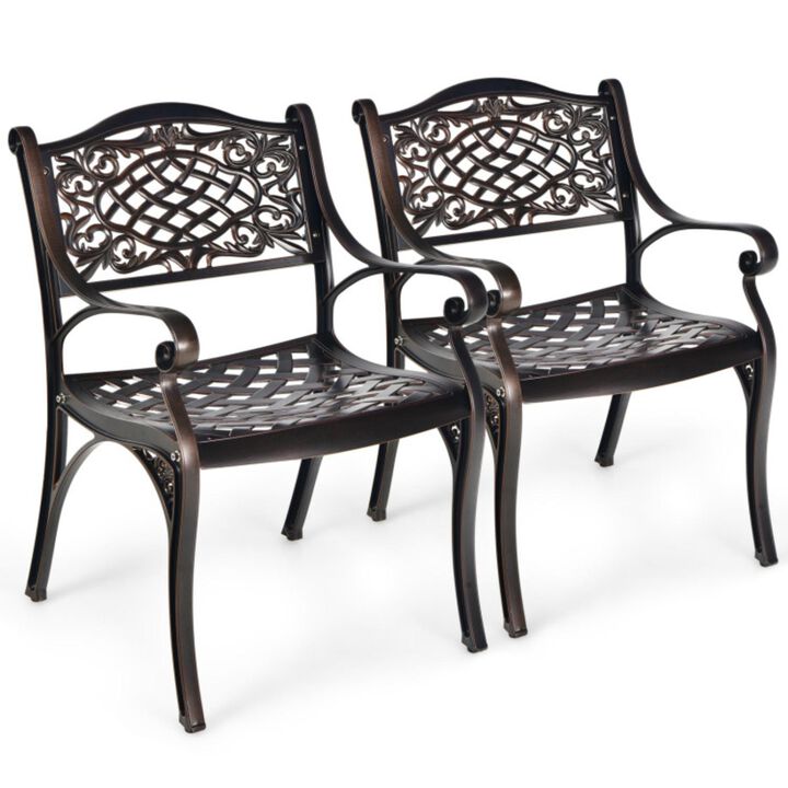Hivvago 2-Piece Outdoor Cast Aluminum Chairs with Armrests and Curved Seats-Copper