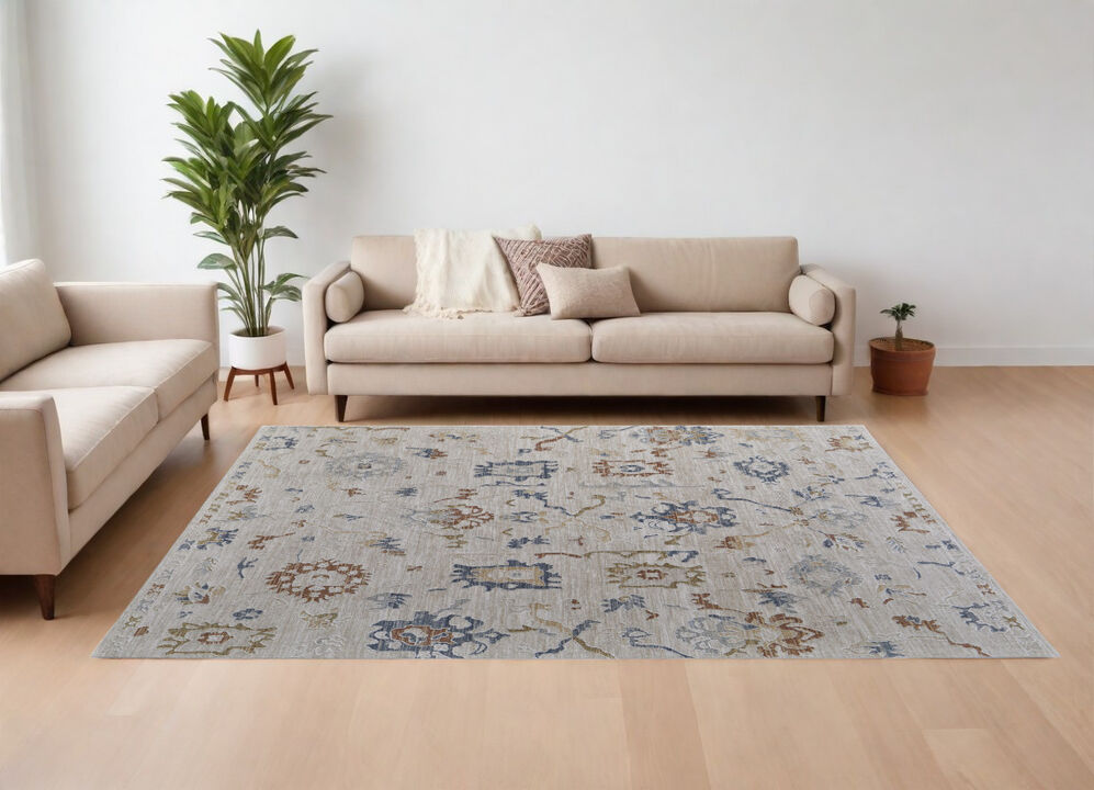 HomeRoots Floral Power Loom Worn Faded Area Rug With Fringe