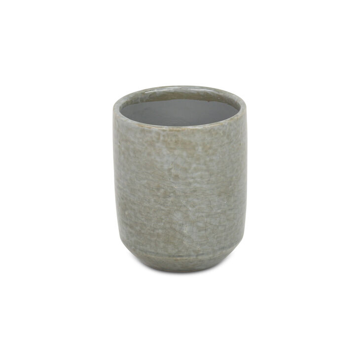 HomeRoots Gray Ceramic 20 Ounce Crackle Mosaic Round Distressed Pot Planter