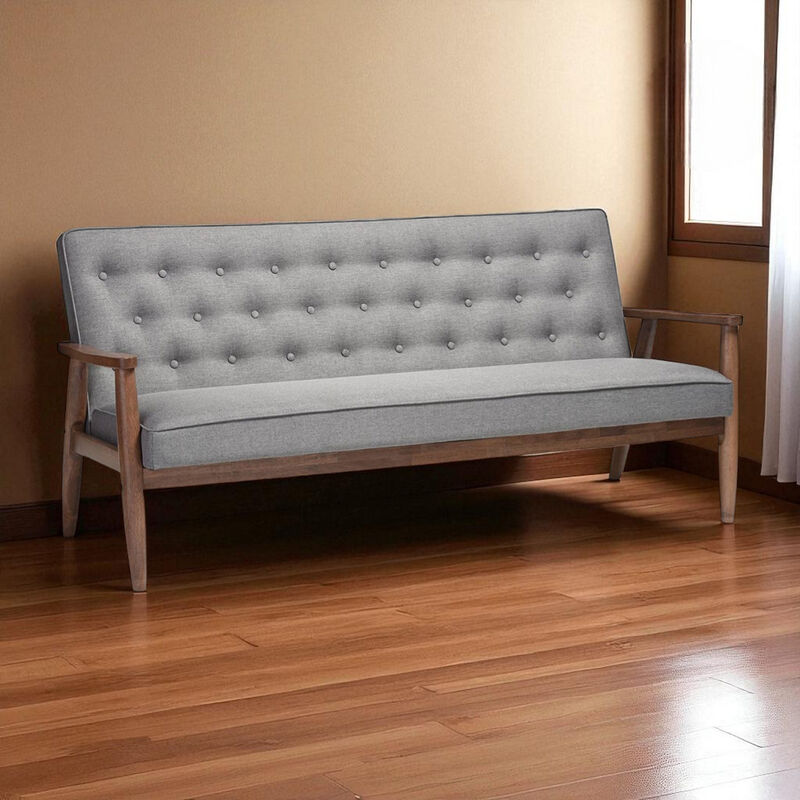 Modern Fabric Sofa with Button Detailing and Solid Wood Finish Frame image number 1