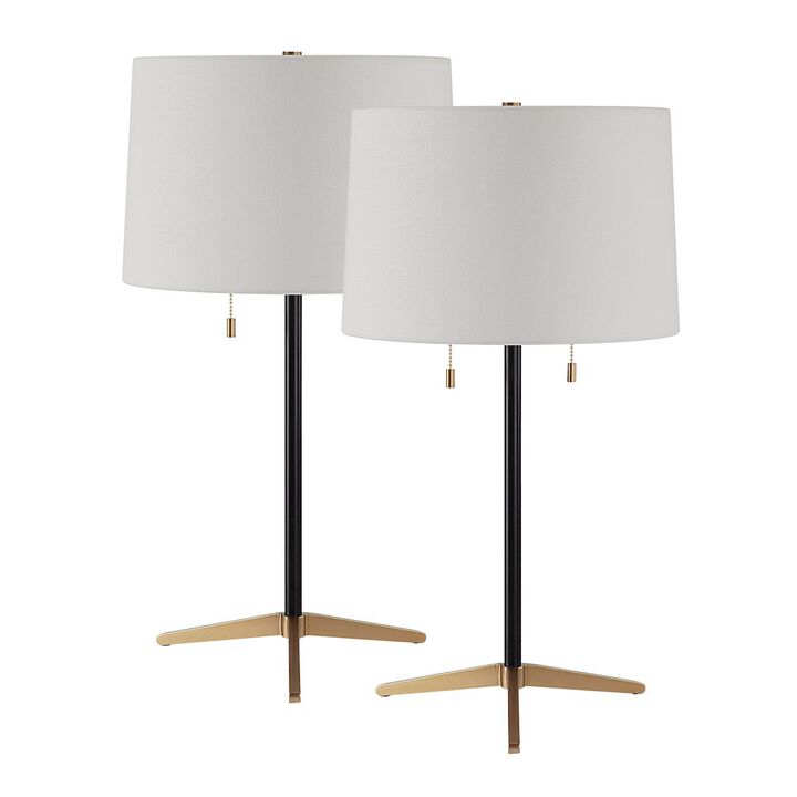 Renwil Orono 25 Tall Matte Black Iron Table Lamp With Tapered Linen Shade (Set Of 2)