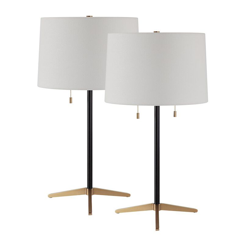 Renwil Orono 25 Tall Matte Black Iron Table Lamp With Tapered Linen Shade (Set Of 2)