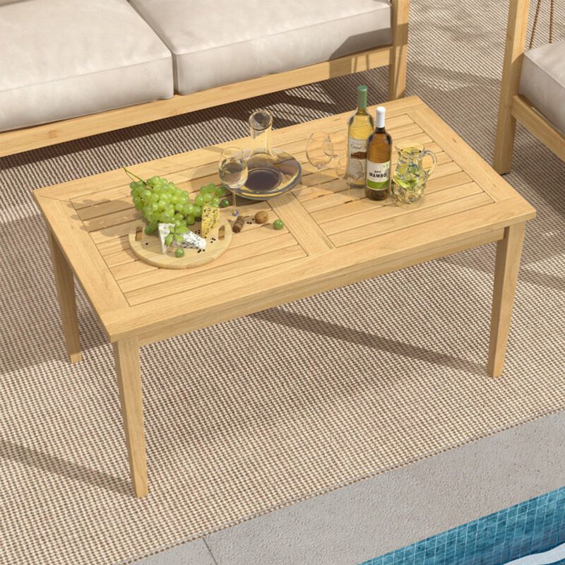 20"x35.5" Outdoor Teak Wood Coffee Table with Slatted Top for Balcony image number 6