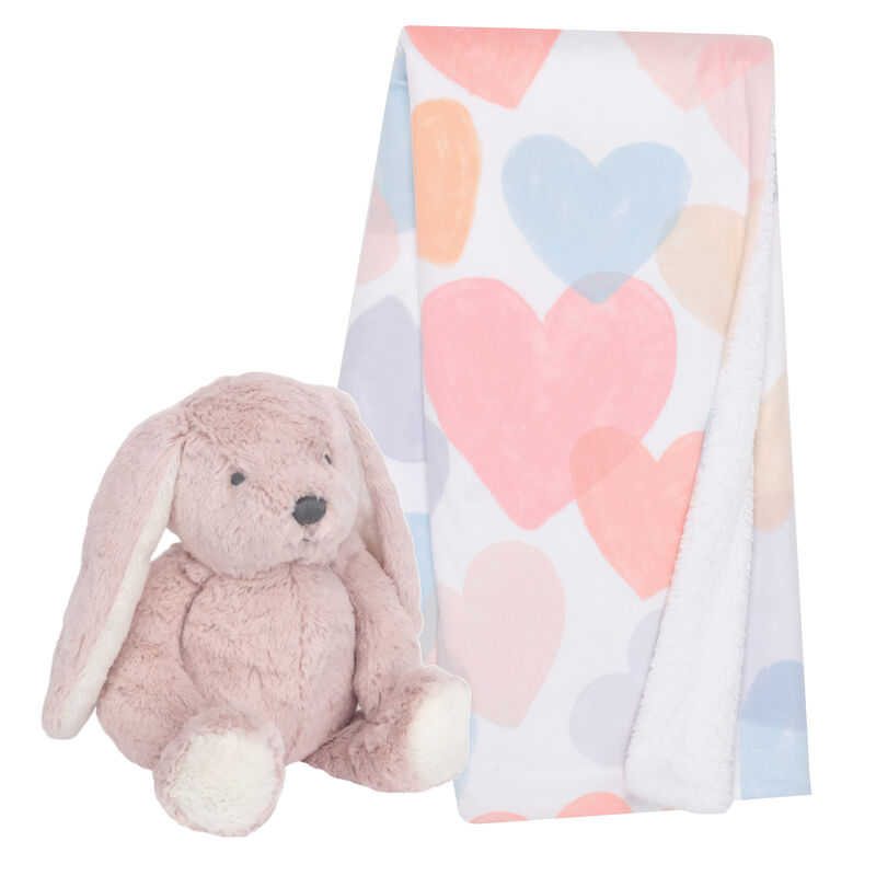 Bedtime Originals Pink Plush Bunny & Hearts Baby Blanket Gift Set