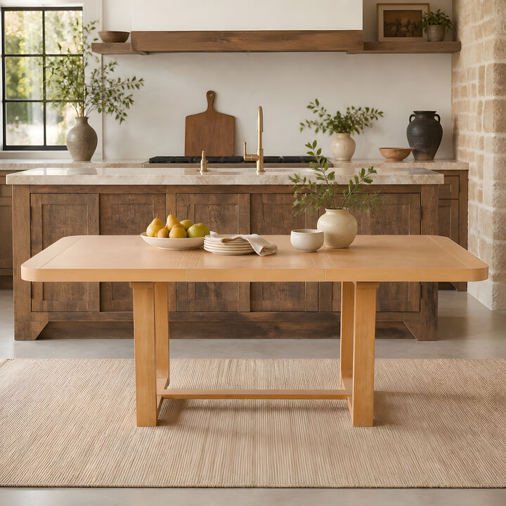 Merax Solid Wood Extendable Dining Table with Spacious Rectangular Top, Reinforced Base