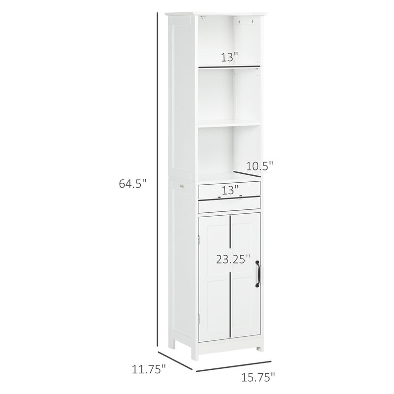 kleankin Bathroom Storage Cabinet Linen Tower with 3 Open Shelves White