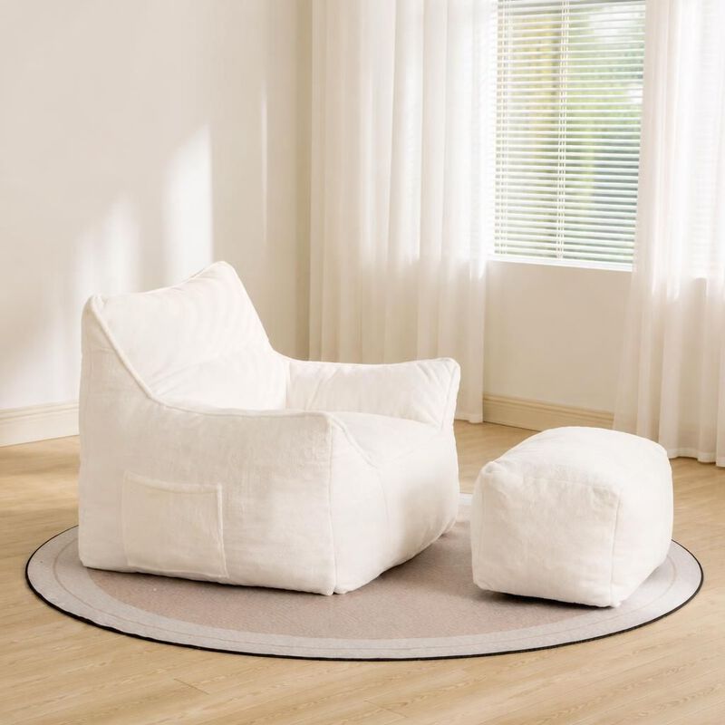 GOODSILO Soft Tufted Foam Filled Faux Fur Bean Bag Chair Comfy Lazy Sofa for Living Room Bedroom Ideal for Relaxing and Lounging image number 3