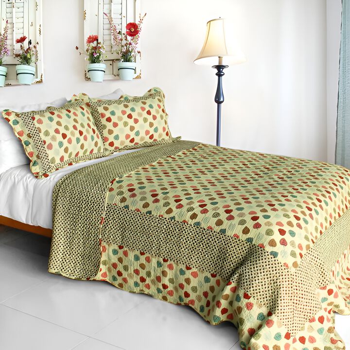 3-Piece Cotton Quilted Dots Printed Quilt Set with Matching Pillow Shams for Stylish Bedroom Decor