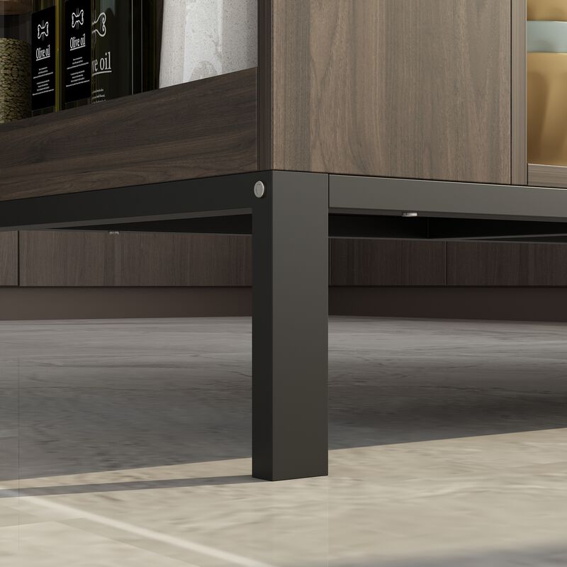 Stationary Kitchen Island with 2 Drawers & Open Shelves, Kitchen Island Table with Metal Legs, Bar Table Island Table Brown and Marble White (55.1&rdquo;W x 30&rdquo;D x 36&rdquo;H)