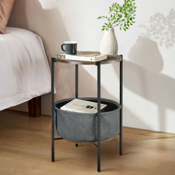 Industrial Round End Side Table Sofa w/ Storage