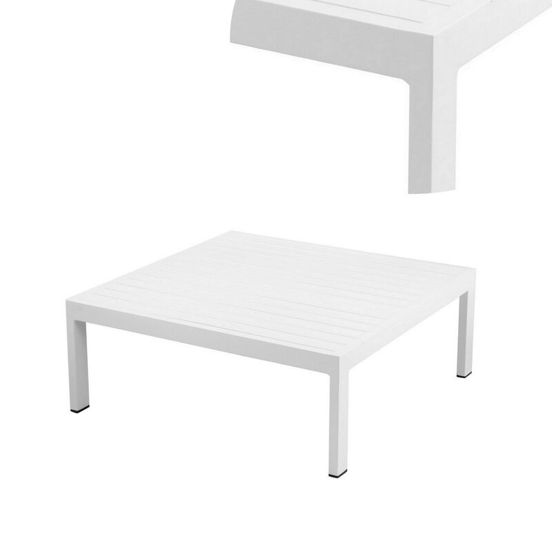Cilo 32 Inch Outdoor Coffee Table, White Aluminum Frame, Rectangular Design-Benzara