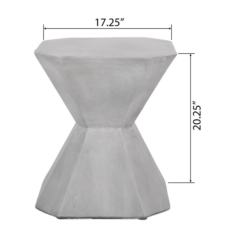 Outdoor End Table, Modern Hourglass Shape, 17 Inch, Natural Concrete - Benzara