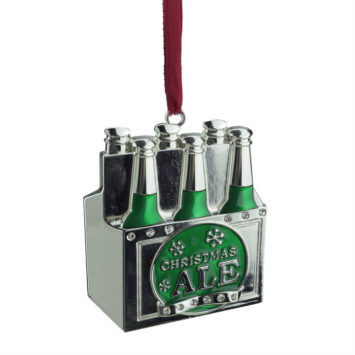3" Green and Silver "CHRISTMAS ALE" Ornament with European Crystals