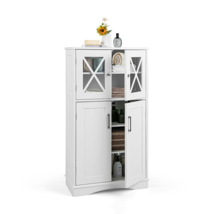 4 Doors Freeestanding Bathroom Floor Cabinet with Adjustable Shelves