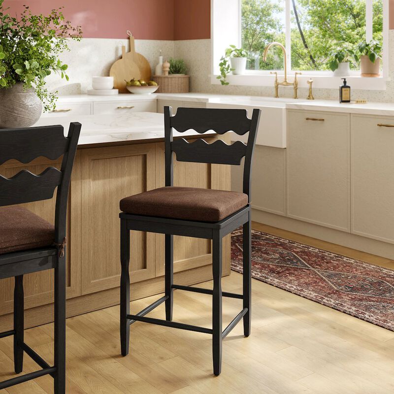 Jax Oak Wood Counter Stool With Wavy Razor Back and Cushion image number 8