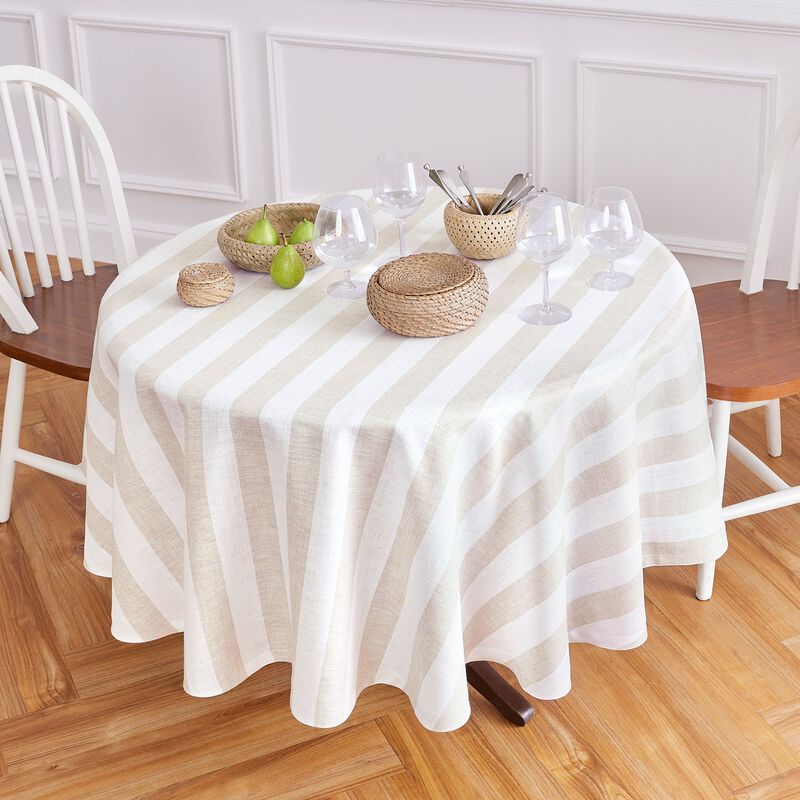 Christmas Linen Round Tablecloth - Cabana Stripe, Solino Home