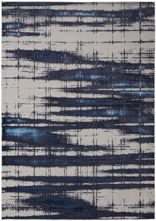 4 X 6 Ivory Blue And gray Abstract Power Loom Distressed Area Rug