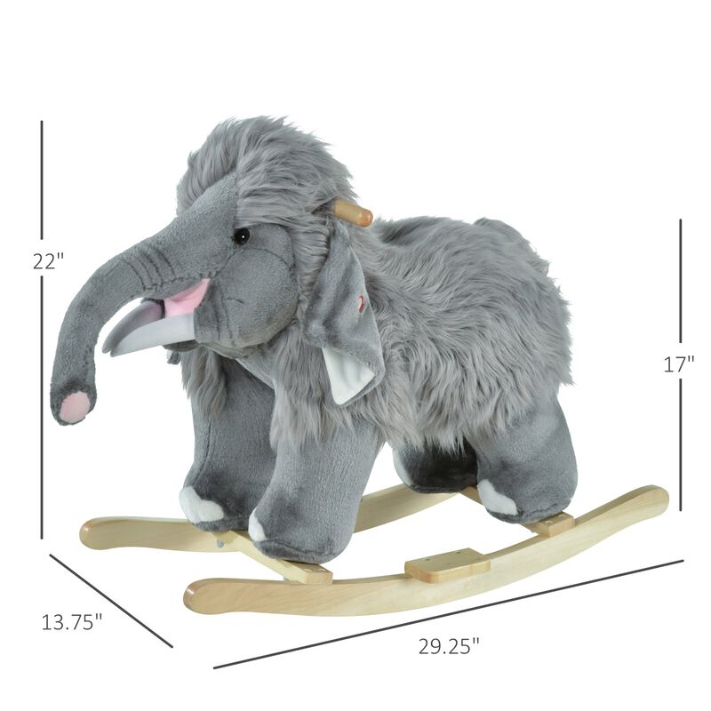 Kids Ride-On Rocking Horse Toy Mammoth Style Rocker with Realistic Sound & Soft Plush Fabric for Children 18-36 Months