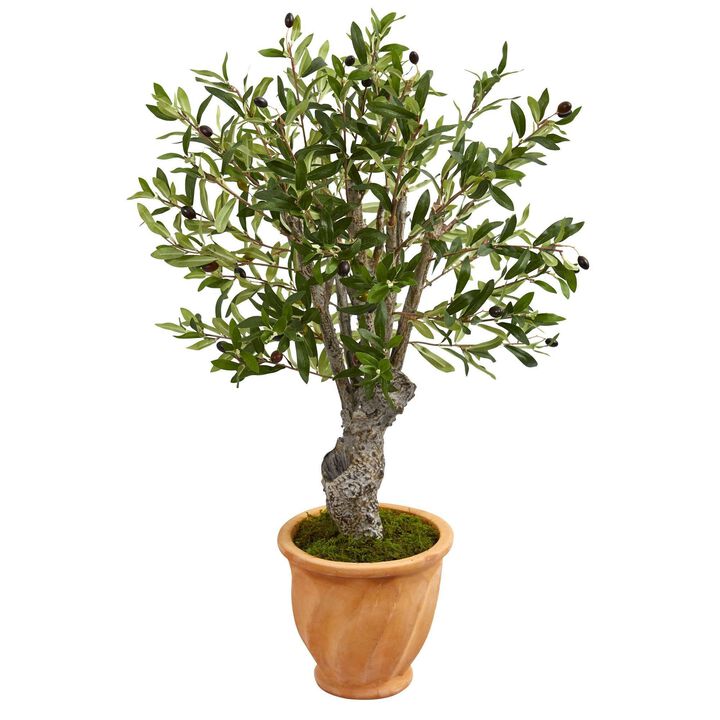 Nearly Natural 3-ft Olive Artificial Tree in Terracotta Planter