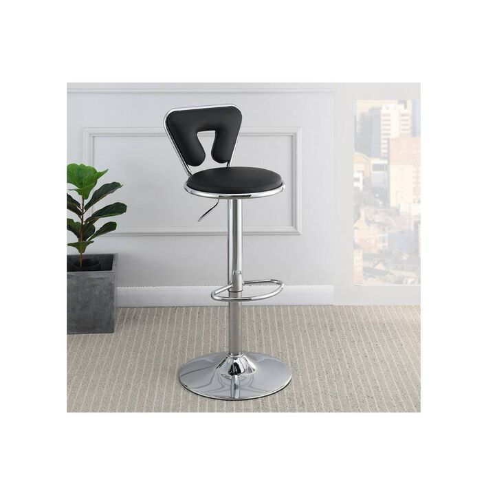 Adjustable Barstool Gas lift Chair Black Faux Leather Chrome Base metal frame Modern Stylish Set of 2 Chairs