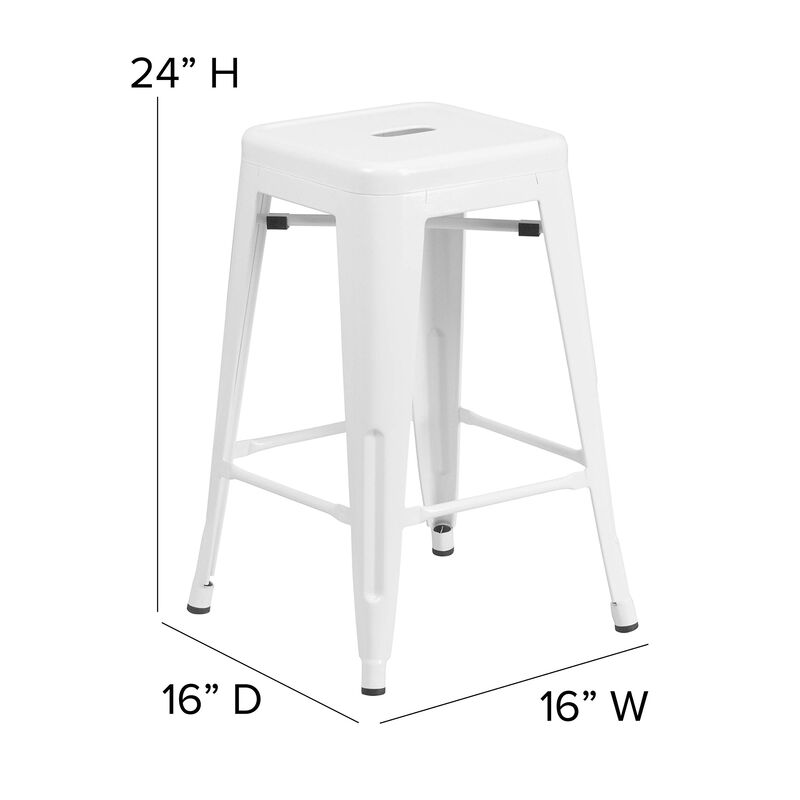 Flash Furniture Kai Commercial Grade 24" High Backless White Metal Indoor-Outdoor Counter Height Stool with Square Seat image number 3