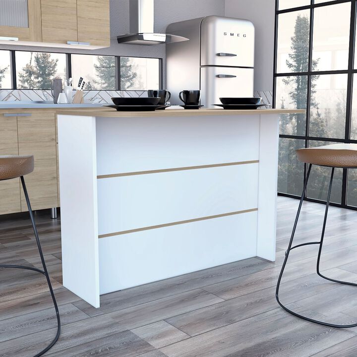 Fendi Kitchen & Dining room Island with Ample Workstation and 2-Tier Shelf -White / Light Pine