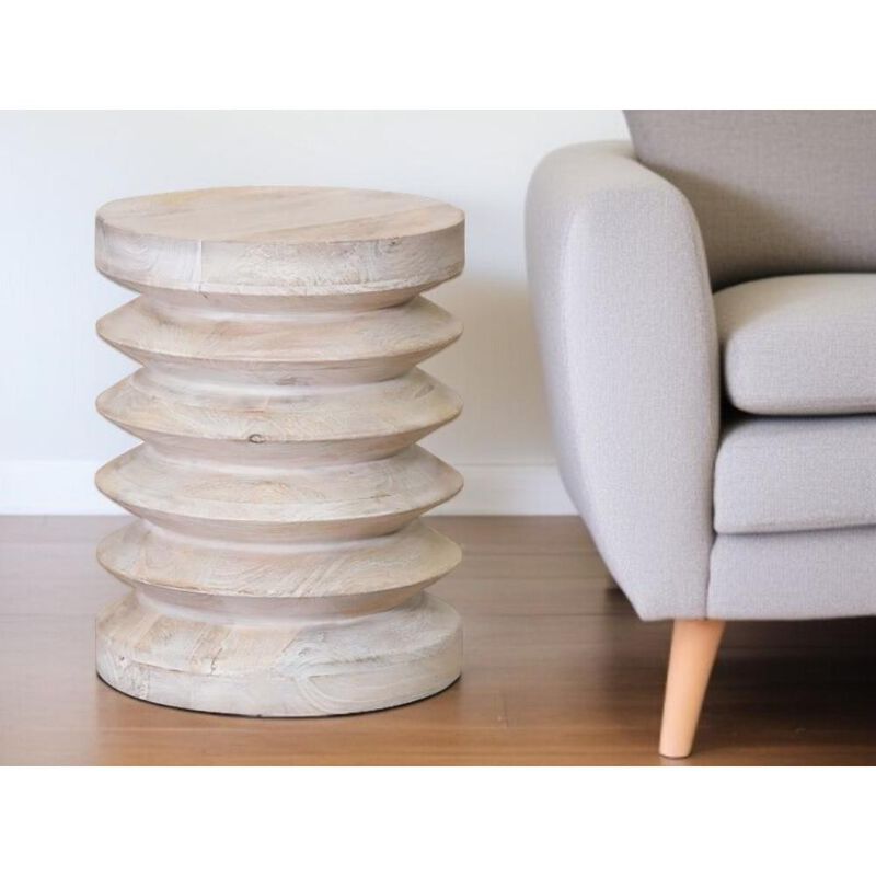 Hivvago 18 Inch Brown Solid Wood Round End Table