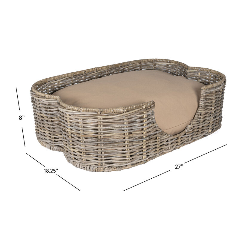Scallop Tropical Handwoven Rattan Dog Bed with Machine Washable Cushion