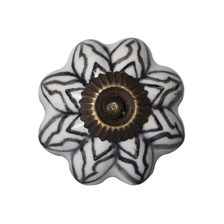 HomeRoots Set of Eight Black And White Ceramic And Metal Drawer Pull Knobs