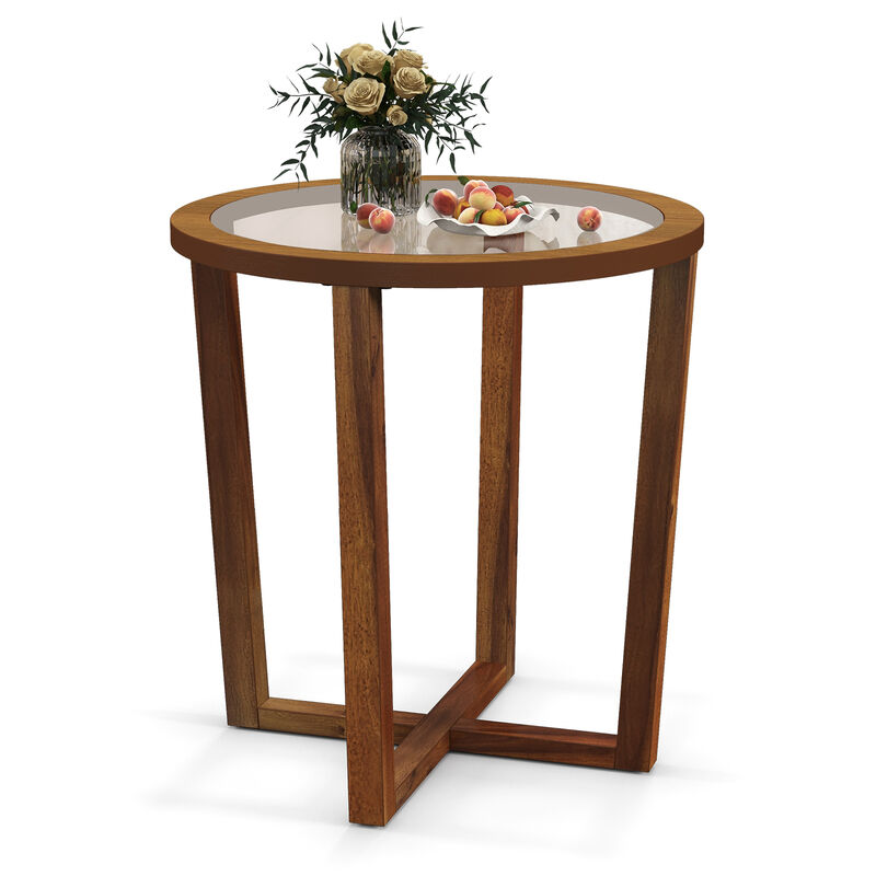 Modern Round End Table Sofa Side Table with Transparent Tempered Glass Top image number 0