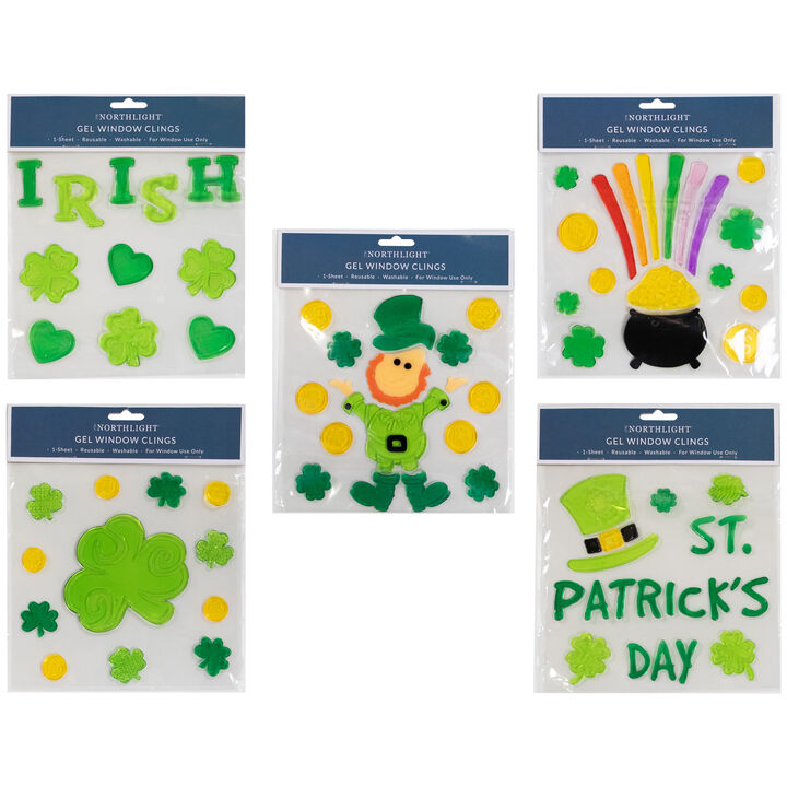 Set of 5 Double Sided St. Patrick's Day Gel Window Clings