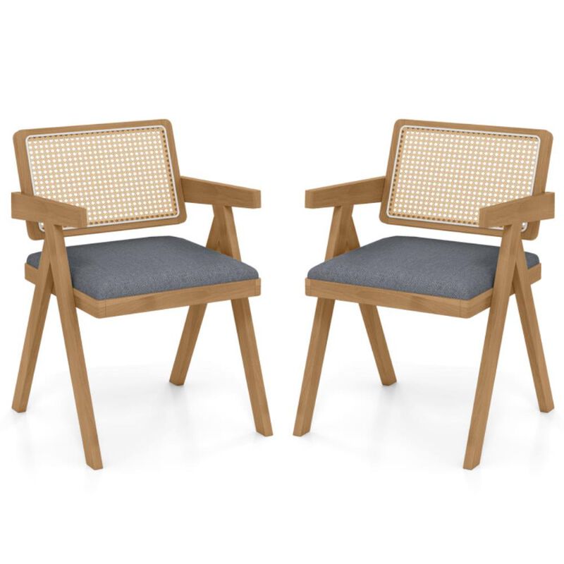Hivvago Set of 2 Rattan Accent Chairs with Padded Cushion and Rubber Wood Frame