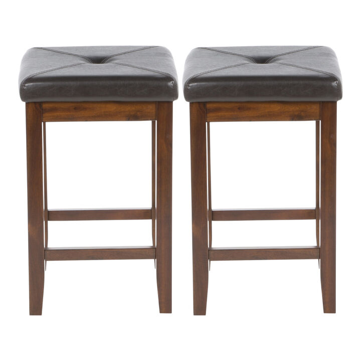 Set of 2 Mahogany Bar Stools – Vintage Design with Faux Leather Cushioned Seat for Dining or Bar
